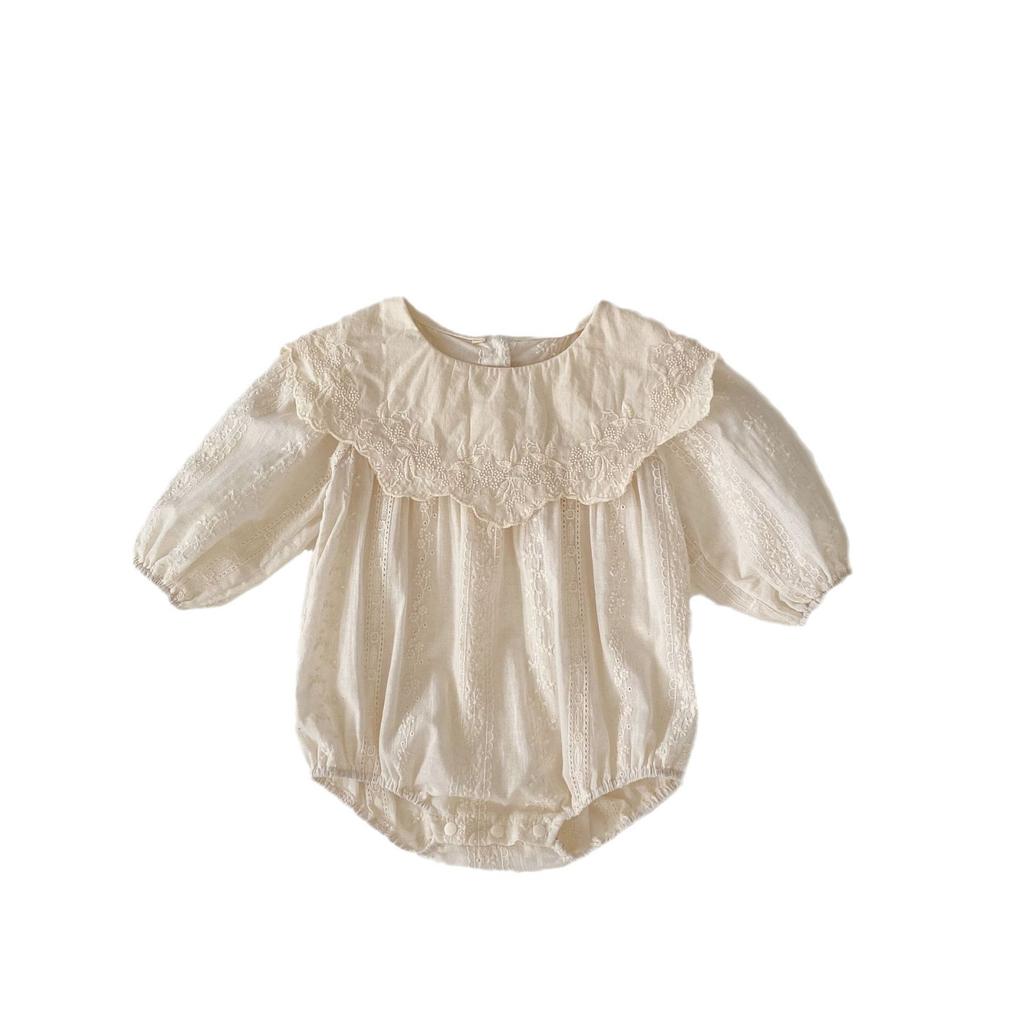 Spring Autumn Baby Girl Floral Embroidered Peter Pan Collar Long Sleeve Romper