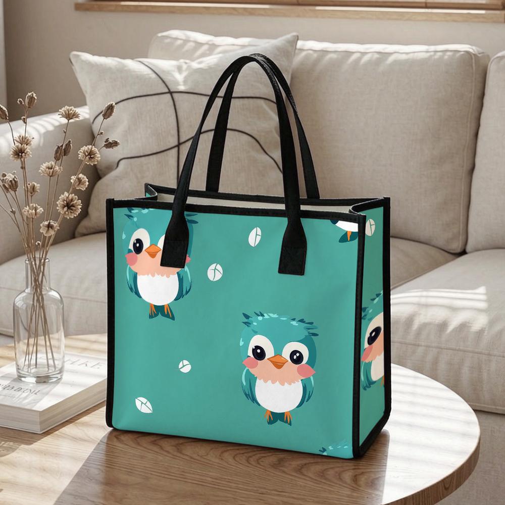 Cute Bird Printed Tote Bag Casual Portable Handbag for Daily Shopping Travel Use