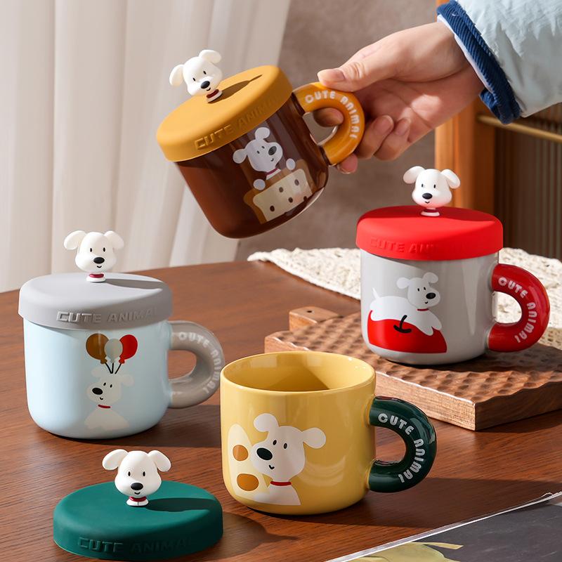 

Маленький подарок с крышкой ложка керамическая чашка для девочек пары домашний костюм домашний мультфильм кружка высокий внешний вид большая емкость 350ML