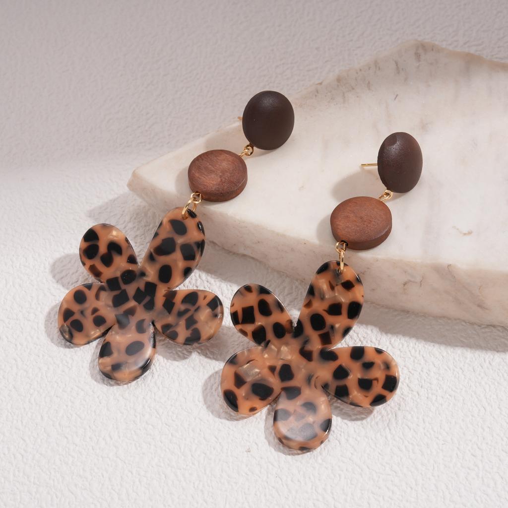 Flower Round Leopard Print Earrings Maillard Autumn and Winter Fashion High-end Earrings