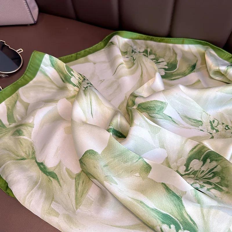 New Luxury Floral Print Silk Square Scarf for Women Soft Satin Kerchief Hairband Female Headband Hands Bag Ribbions Head Hijab