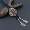 Engraving Stone Bolo Tie Carved Necktie for Shirt Jeans Western Necklace Braided Shoestring Necktie Bolo Tie