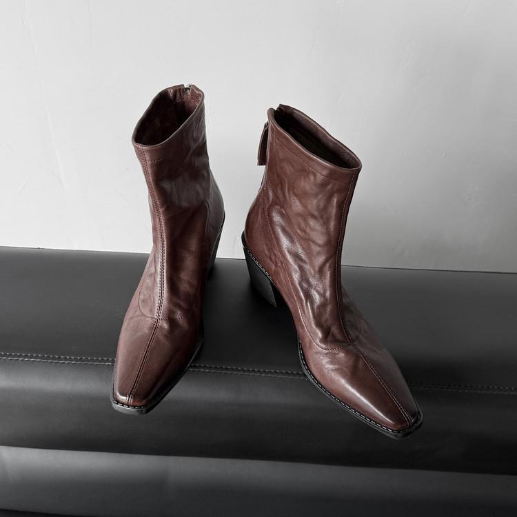 

Женские короткие ботильоны на высоком каблуке с квадратным носком, 2025 новые ботинки, женские осенне-зимние ботинки на толстом каблуке, маленькие ботильоны из мягкой кожи, тонкие ботинки Мартин, женские 39 темно-коричневого