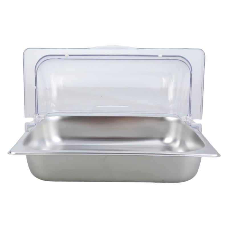 Transparenter Deckel Edelstahl Servierpfanne Buffet Speisen Präsentationstablett Gewürzspender für Restaurant Heimgebrauch