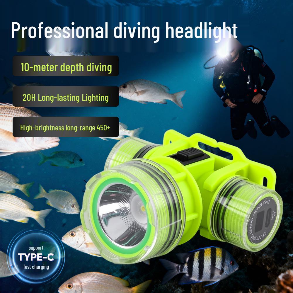 Ultra-Bright LED Waterproof Diving Headlamp – High-Power Outdoor Underwater Flashlight