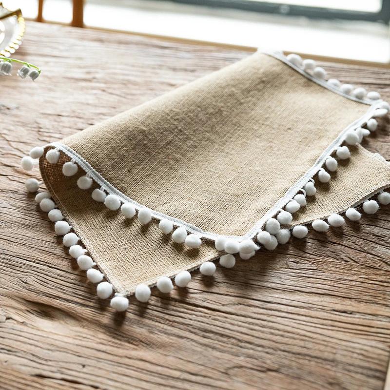 4pc 30X45cm Placemats Rectangle Boho Natural Jute Tassel Table Mats for Kitchen Vintage Dining Rustic Farmhouse Table Decoration