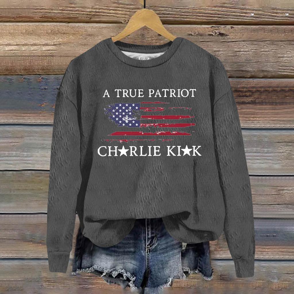 Ladies Fashion Casual Long Sleeve Printed Round Neck  Pullover Top