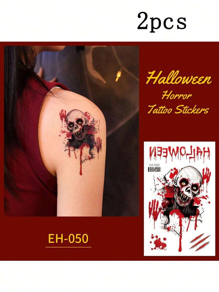 2/6pcs Hallween Horror Tattoo Sticker Realistic Fake Bloody Wound Stitch Scar Scab Masquerade Prank Makeup Props