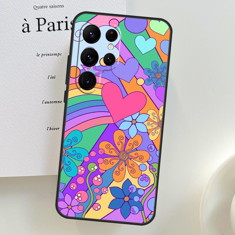 retro Groovy hippie boho rainbow Case For Samsung Galaxy S26 Ultra S24 S23 S22 S21 S25 Ultra S10 S20 Plus S25 FE Phone Cover