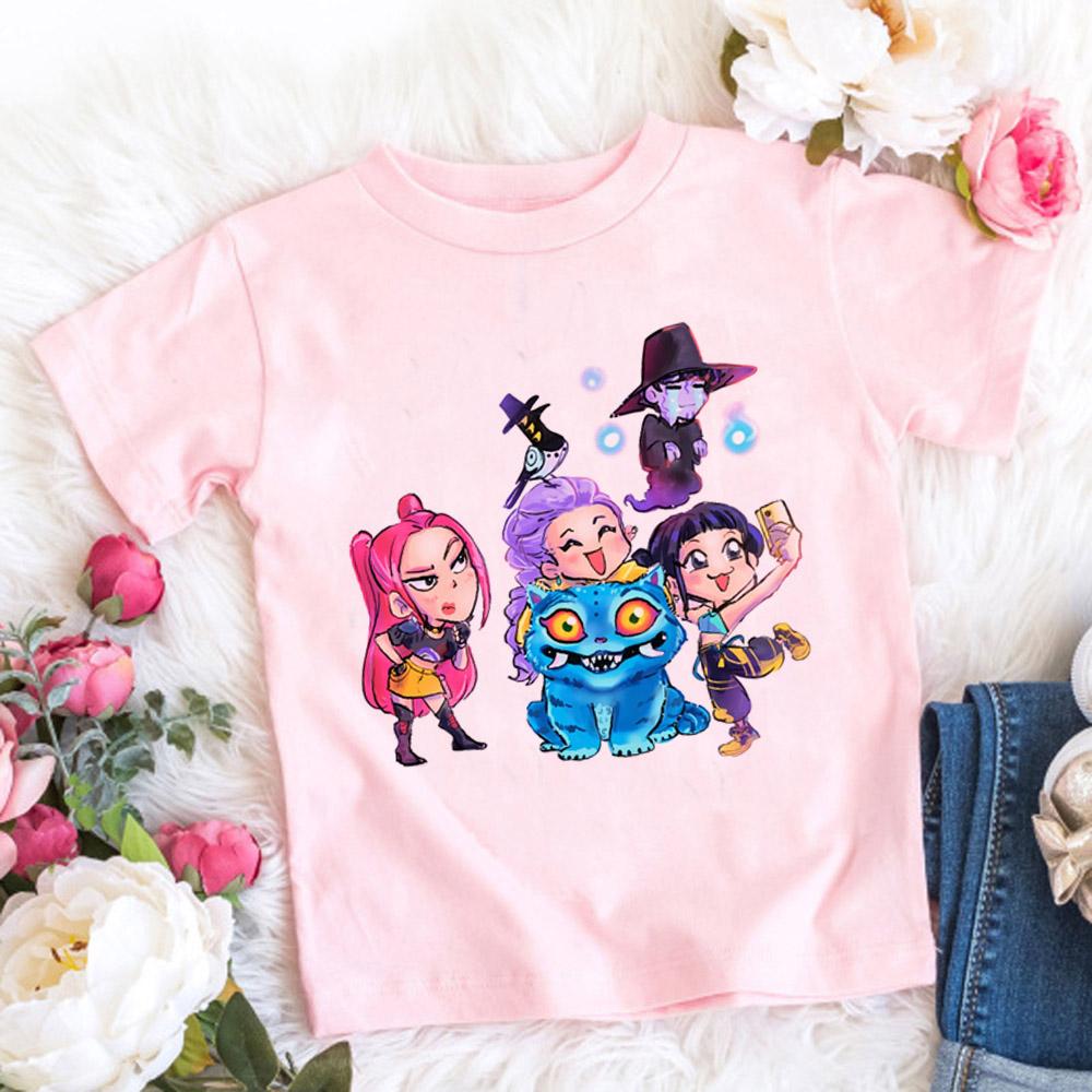 Summer Pure Cotton KPop Demon Hunters TShirt Kids Cartoon Anime Meme Print Clothes Round Neck Basic Boys Tops Casual Shirts