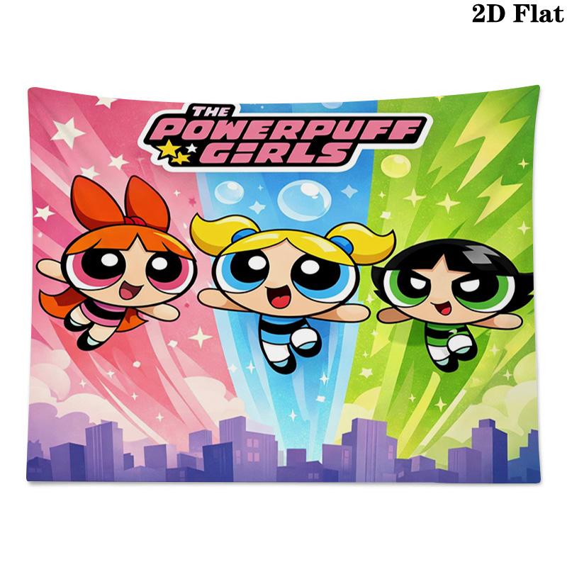 Cartoon Powerpuff Wall Tapestry Aesthetic Wall Hanging Printed Fabric Blanket Decorative Tapestries for Bedroom Living Room Home Decor