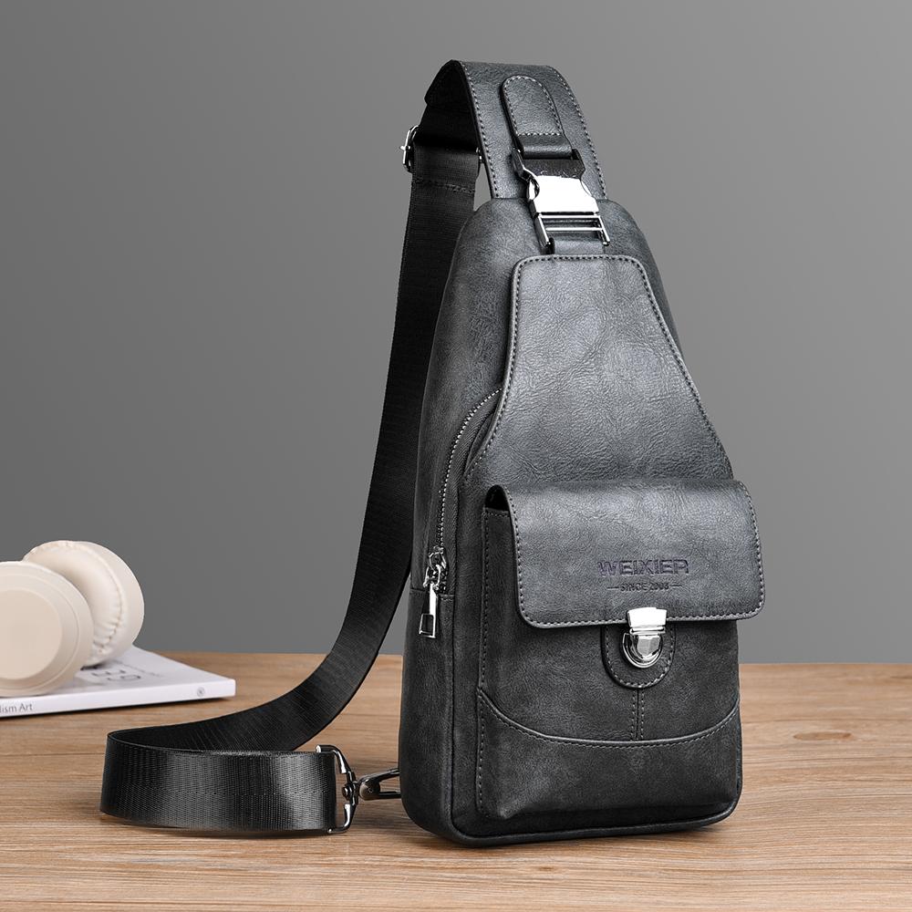 WEIXIER Men's Leather Sling Bag Crossbody Backpack Water-Resistant Shoulder Bag for Travel, Hiking, Daily Commute