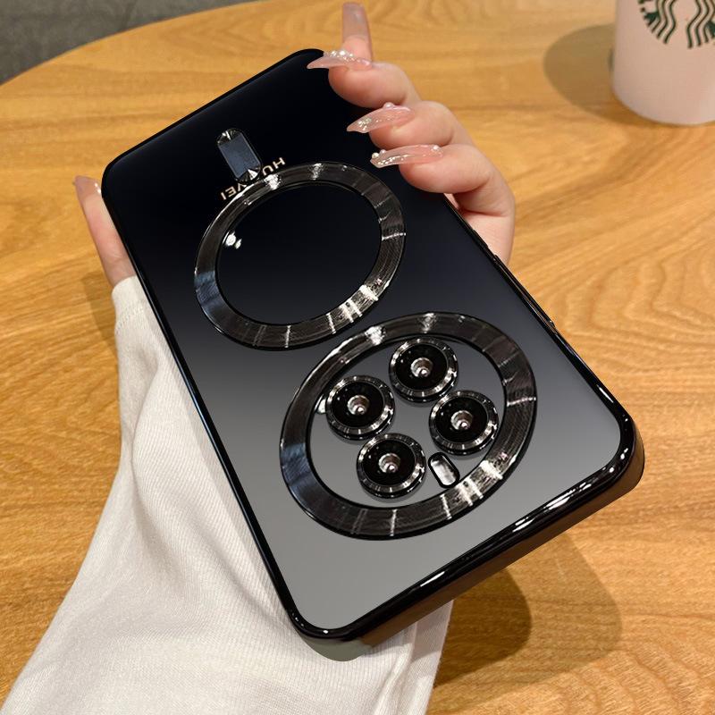 Suitable for Huawei Mate60Pro Electroplated Lens Film, CD-patterned Magnetic Phone Case, P50 Full Package Protective Case Soft