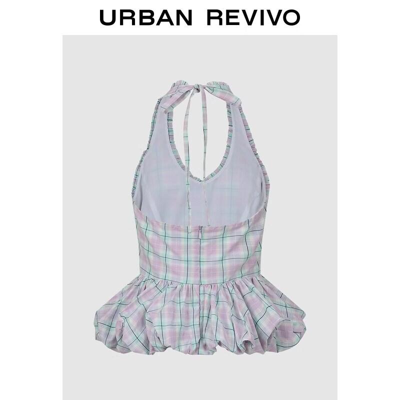 UR2026 Women s Halter Plaid Blouse S