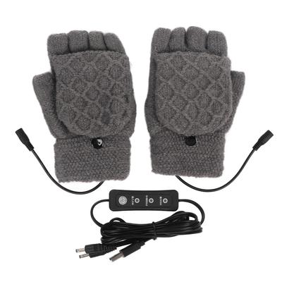 USB Heated Gloves Half Fingerless Washable 3 Gears Cotton Heating Knit Gloves Gray for Cold Weather