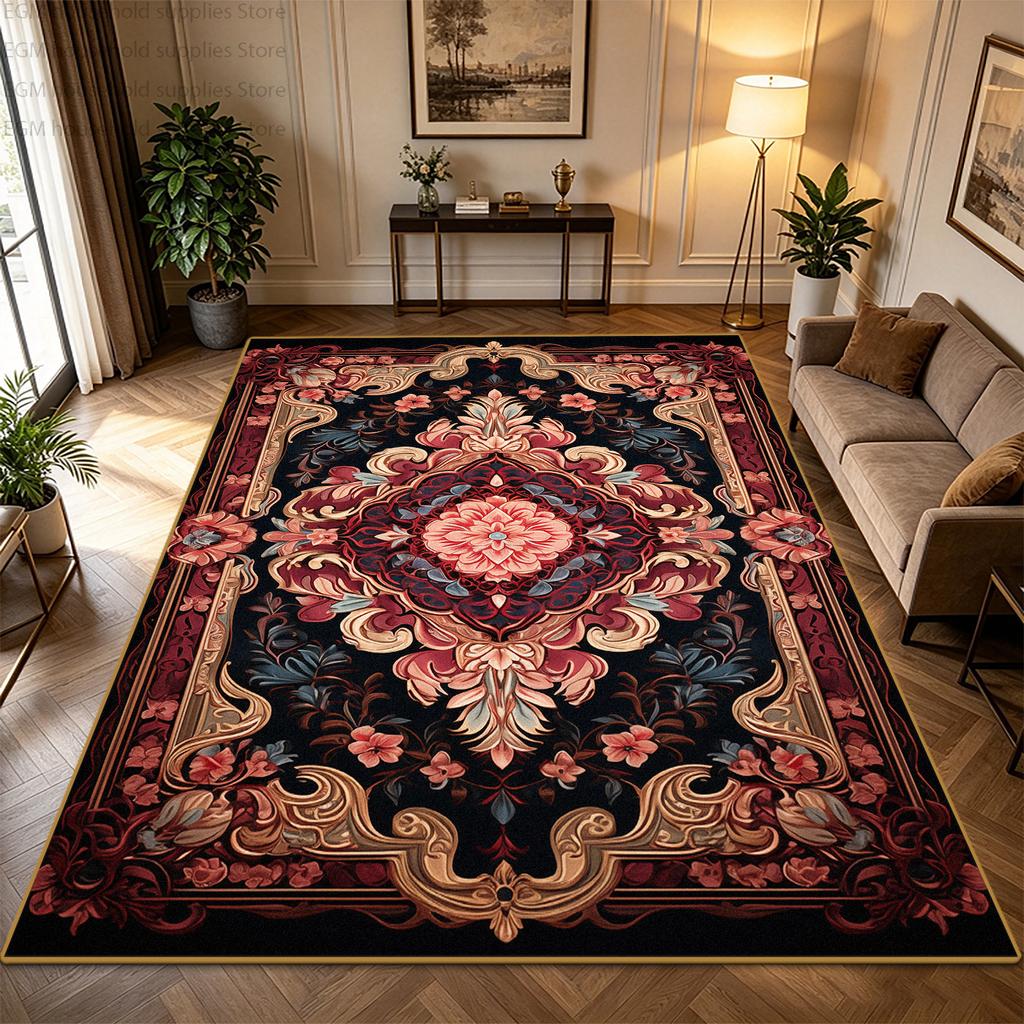 Retro Persian Style Carpet Luxury Living Room Large Area Rug Bohemian Floral Non-slip Washable Soft Fluffy Floor Mat for Bedroom