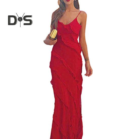 Women Evening Dress Low-cut V Neck Backless Sleeveless Spaghett Strap Split Hem Patchwork Slim Fit Floor Length Solid Color Cocktail Prom Party Maxi