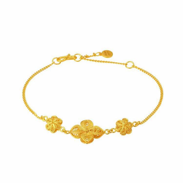 Gold Floral Magnolia Silk Bracelet - Elegant Xiaohongshu Style