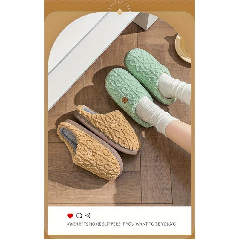 Cozy Slip-On Slippers with Cute Bear Print - Soft Fabric, Warm Winter Slippers for Home, Casual Style, TPR Sole, All-Season Comfort