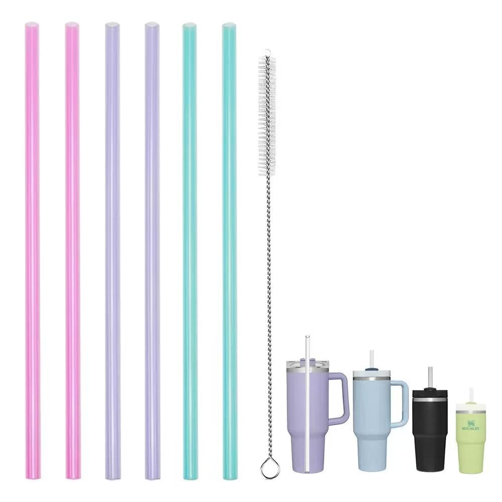 Replacement Straw Compatible with Stanley 40 oz 30 oz Cup Tumbler, 6 Pack Reusable Straw with Cleaning Brush, Plastic, Clear