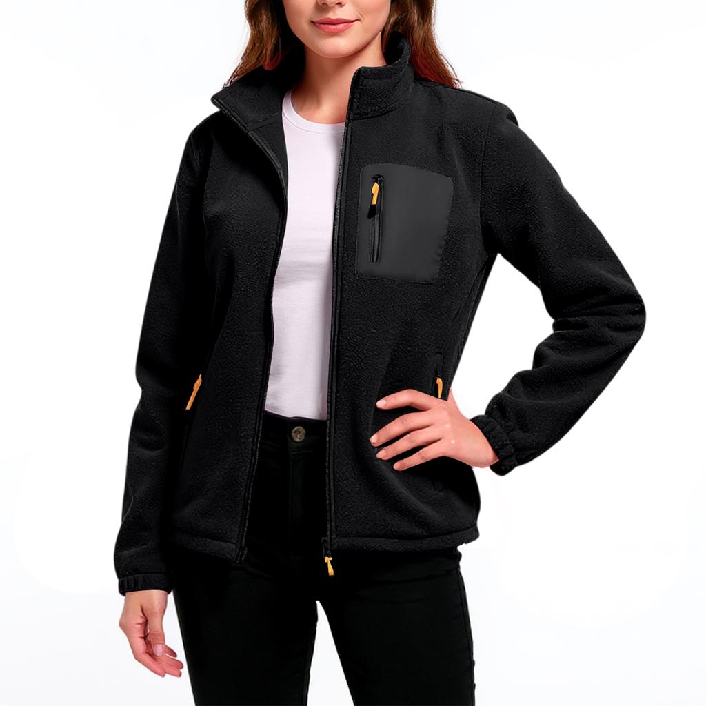 Women's Fashionable Casual Long Sleeved Thickened And Fleece Lined Stand Up Collar Coat