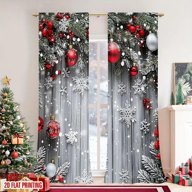 Christmas Printed Curtains, Pole Bag Curtains, Bedroom and Living Room Decoration, Home Decoration, Christmas Decoration