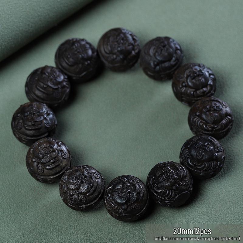 Bodhisattva Exquisitely Carved Agarwood & Sandalwood 20mm Buddhist Prayer Beads Bracelet