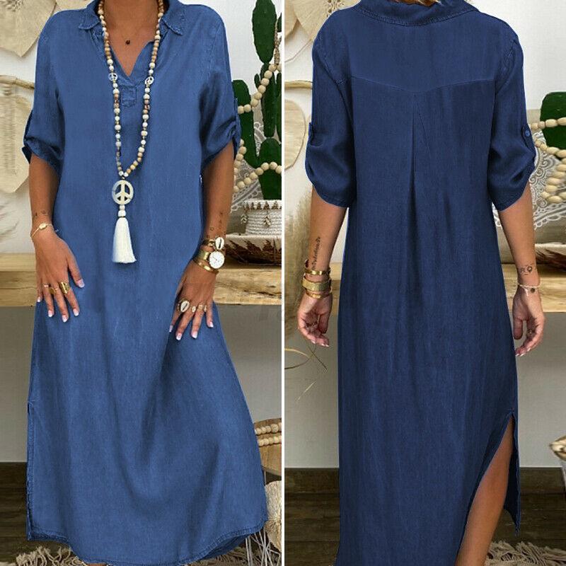2024 Plus Size Women's Solid Color Denim Dress for Europe and America
