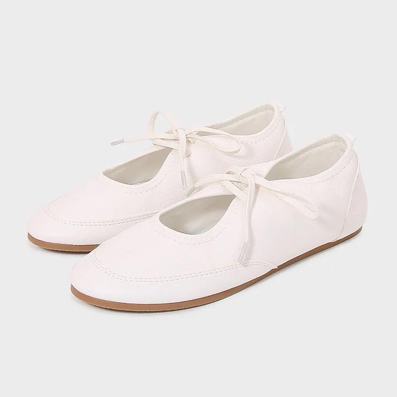 

Fashion Elegant White Lace-up Brand Ballet Flats Women Fashion Round Toe Shallow Mary Jane Shoes Cozy Light High Quality Satin Loafers 35 бежевий