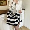 New Korean Version, Large-capacity Summer Contrasting Striped Tote Bag, Retro, Lazy Wind, Large-capacity Shoulder Underarm Women's Bag
