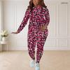 Women Plus Size Two Piece Set Round Neck Long Sleeve Printed Top And Fitted Pants