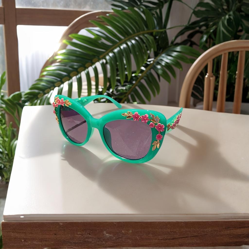1 Stück-Rose Ausgefallene Dekorative Brille Mode Retro Design Blumen Sonnenbrille Damen Vintage Metall Rosa Flores Katzenauge Sonnenbrillen