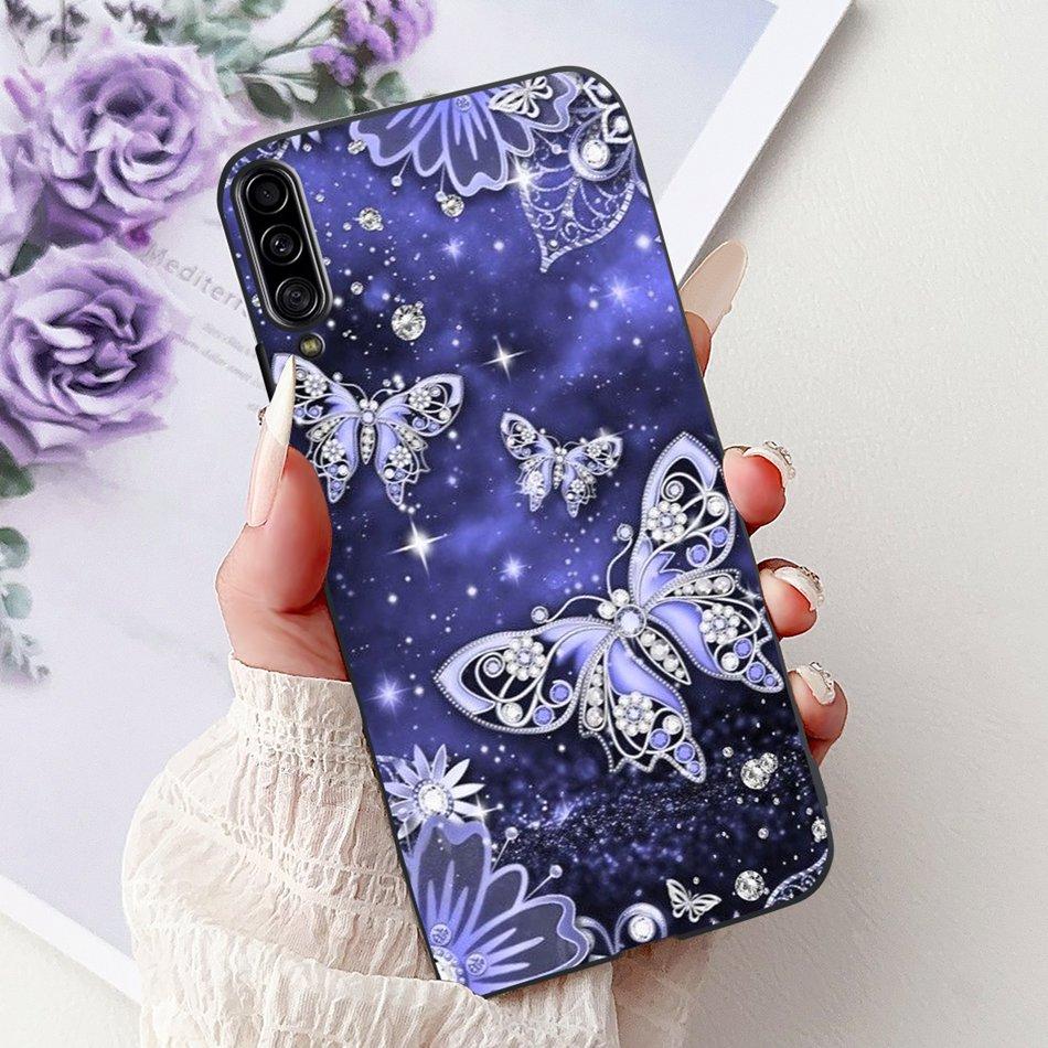 For Samsung Galaxy A90 5G Phone Case For Samsung A90 5G SM-A908B Elegant Floral Cat Painted Black Silicone Soft TPU Cases