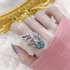 Niche Design Aquamarine Open Adjustable Women's Ring - Versatile, Cool Style for Live Broadcasts