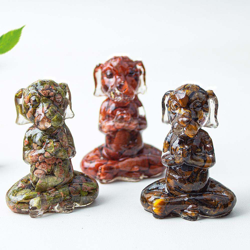 Zen Sitting Dog Resin Art Desk Decor Handmade Crystals For Meditation Gift