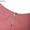 ZANZEA Women Casual Round Neck Solid Color Short Sleeve Pleated Dress