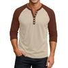 Men's Button-Down Contrast Raglan 3/4 Sleeve Top