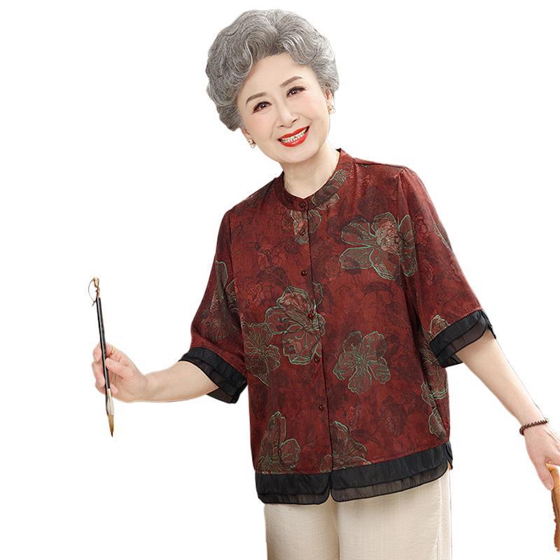 Summer Chinese-Style Printed Shirt for Elderly Women: Grandma's New Top