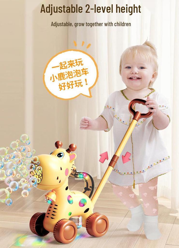 Giraffe Bubble Maker: Children's Push Stroller with Lights