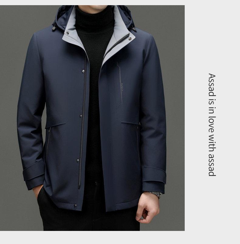 Men's Mid-Length Hooded Detachable Down Jacket - Thick, Warm Outerwear