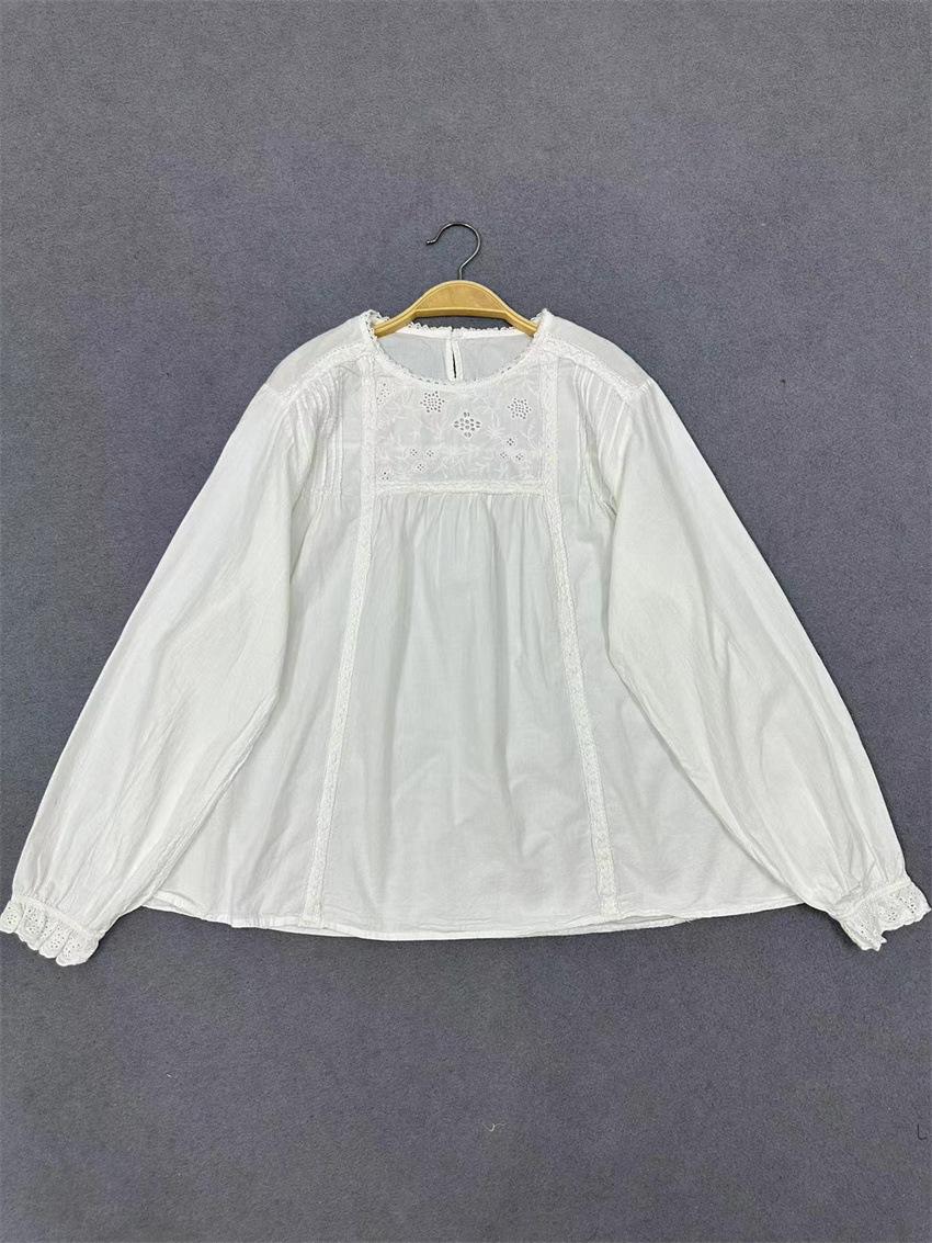 Johnature Forest кружева однотонные рубашки осень вышитые тонкие женские повседневные — фото 10