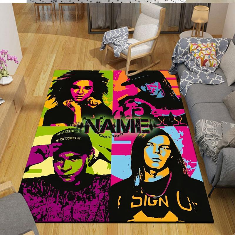 Custom Name,Tokio Hotel Home Sofa Decoration for Living Room & Bedroom, Non‑Slip Play Flannel Floor Mat for Game Room