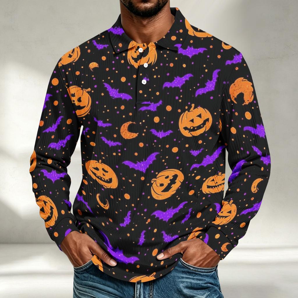 Herren Langarmshirt Halloween-Print Lockerer Schnitt Lässiges Oberteil