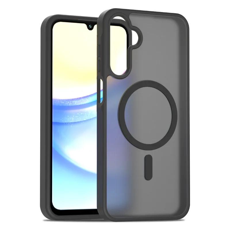 

Магнитный матовый полупрозрачный противоударный чехол из поликарбоната для Samsung A56 A36 A26 A16 A06 A55 A35 A25 A15 для чехла для беспроводной зарядки Magsafe Galaxy A56 чёрный