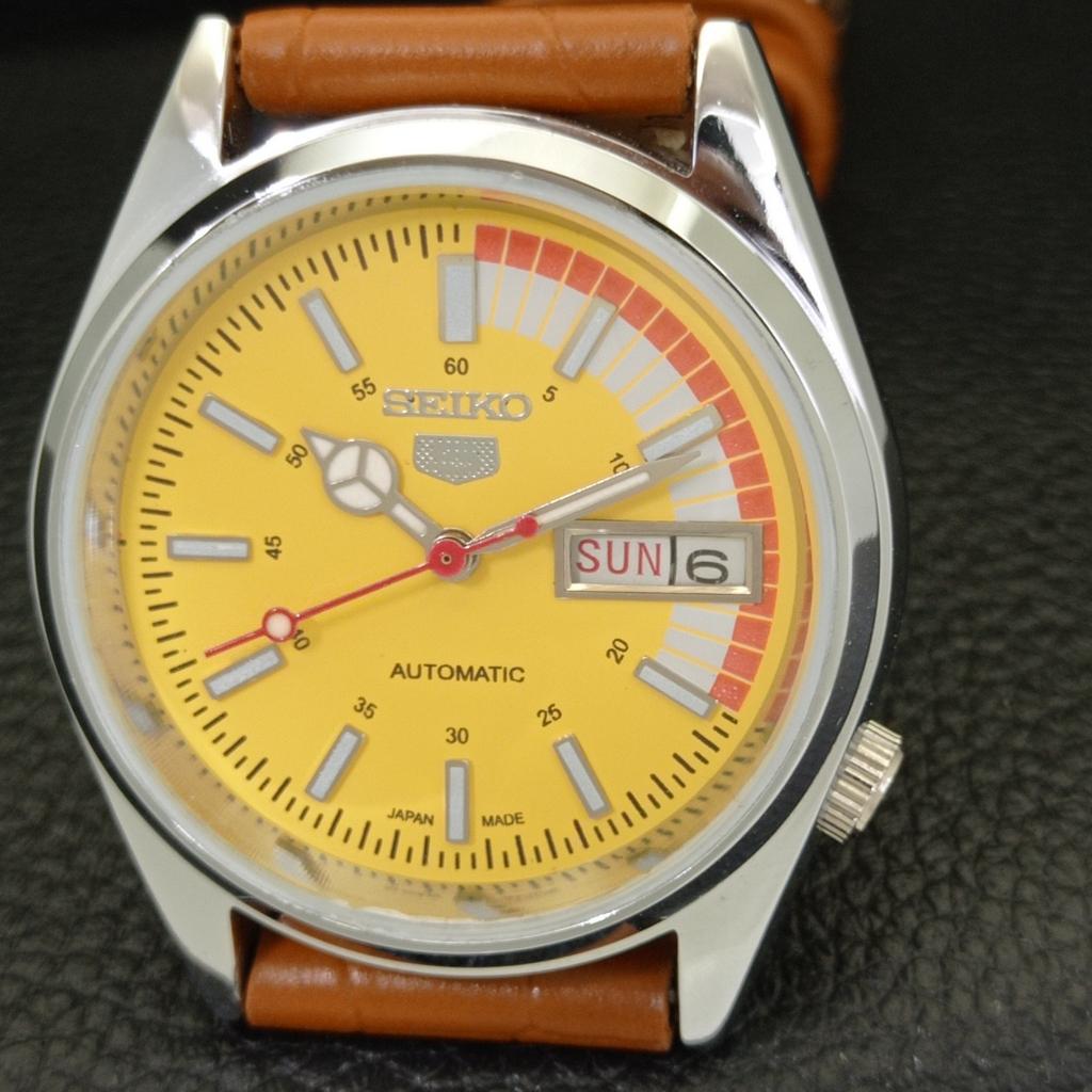 VINTAGE REFURBISHED SEIKO 5 AUTOMATIC 6309A JAPAN MENS YELLOW WATCH A441102-4 Sk-a441102
