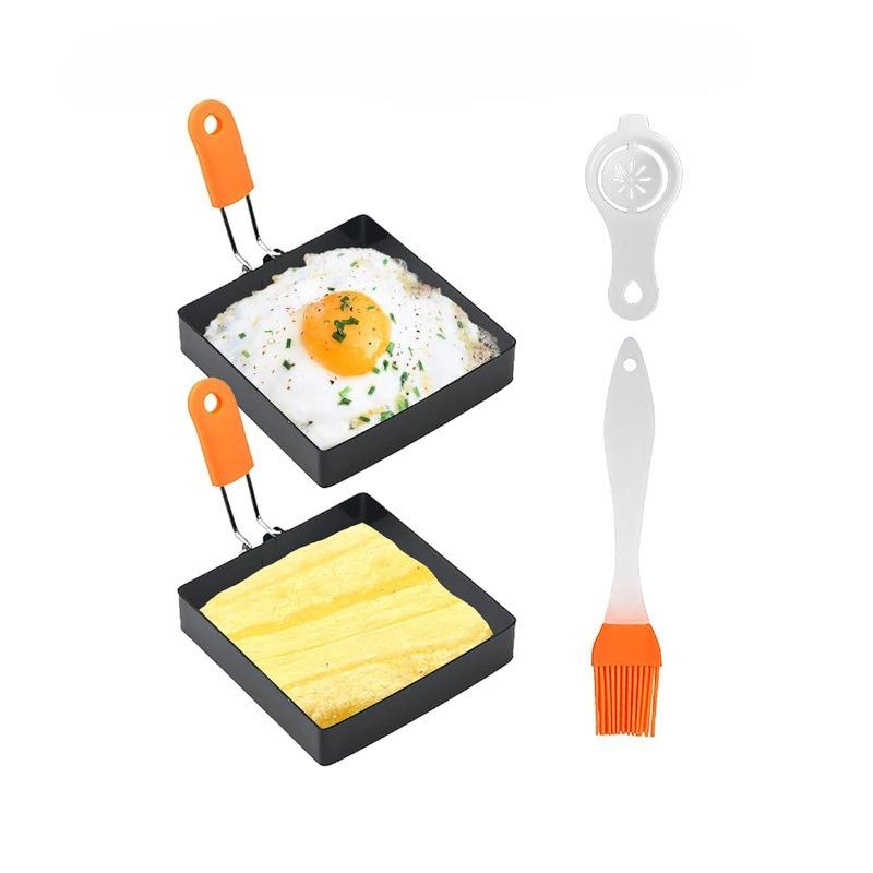 

1Set/4pcs Non-stick Square Omelette Ring, with Silicone Handle, Stainless Steel Square Omelette Mold