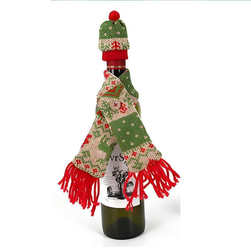 

Christmas Bottle Wine Decoration Knitting Scarf Hat Set Party Gifts Fashion