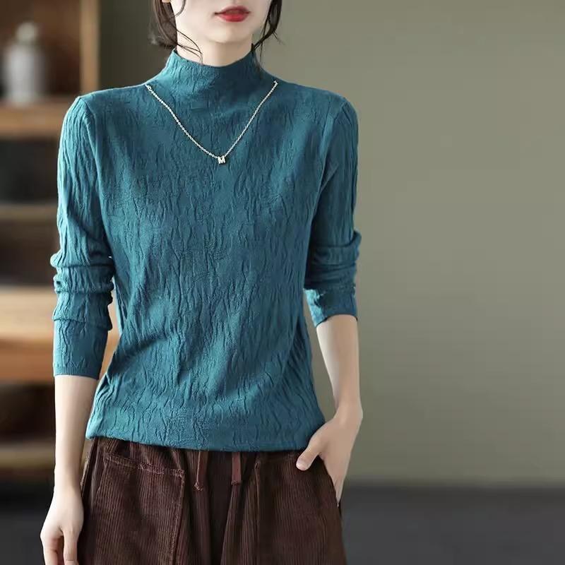 Women Sweaters Pullovers 2025 Autumn Winter Long Sleeve Half high collar Black Knitted Sweater Women Tops Pullover JJ72