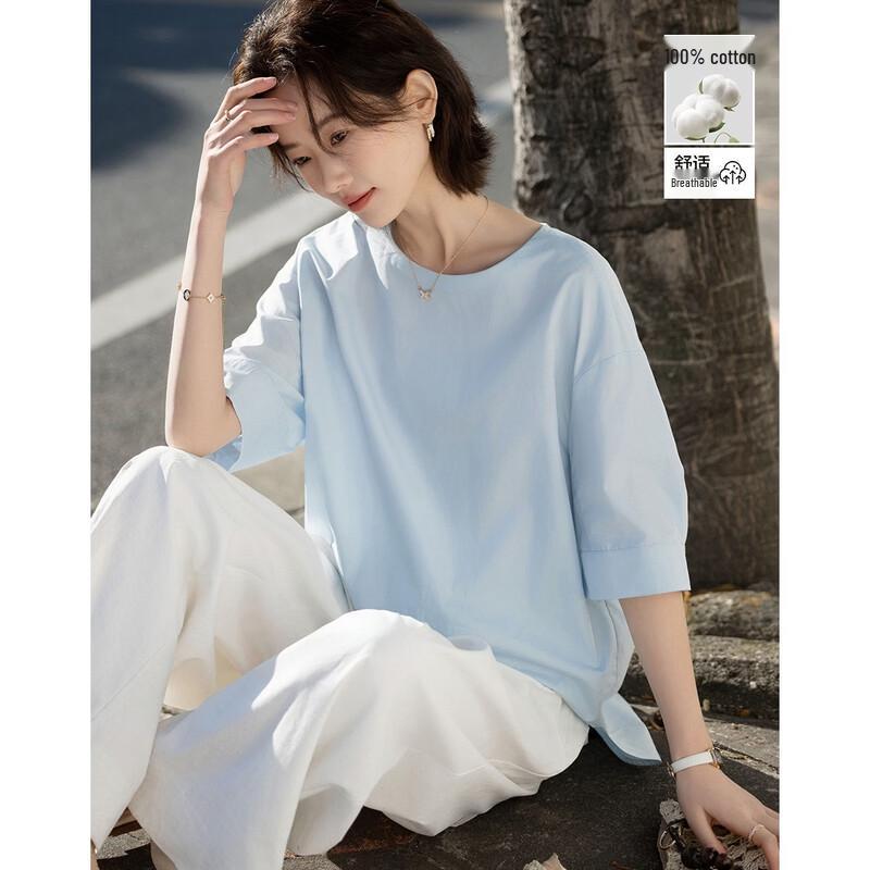 Demana Women s Oxygen Cotton Loose Fit Irregular Hem Blouse M
