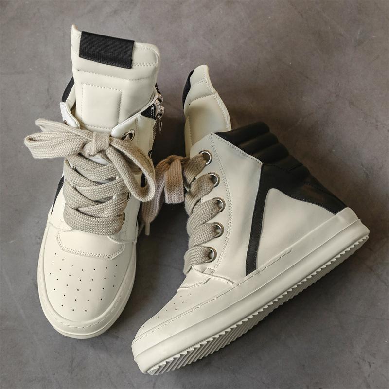 Nuove Scarpe Casual Piattaforma da Uomo in Pelle High Top Flat Skateboard Scarpe Street Trend Stivaletti